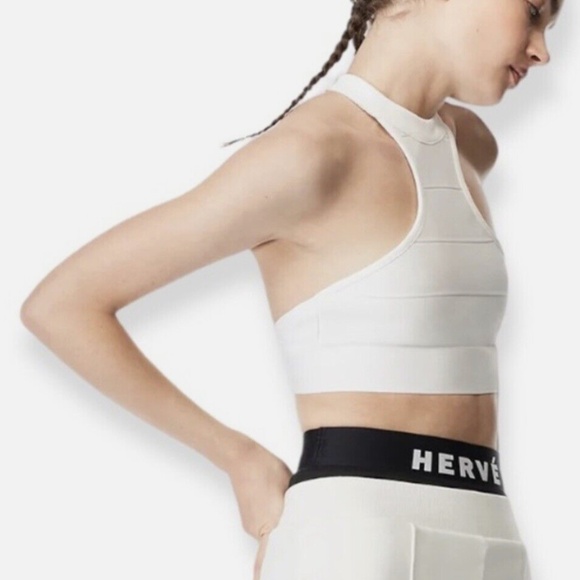 Herve Leger Bandage Halter Crop Top In Blush White Size S $145 NWT - Picture 6 of 9